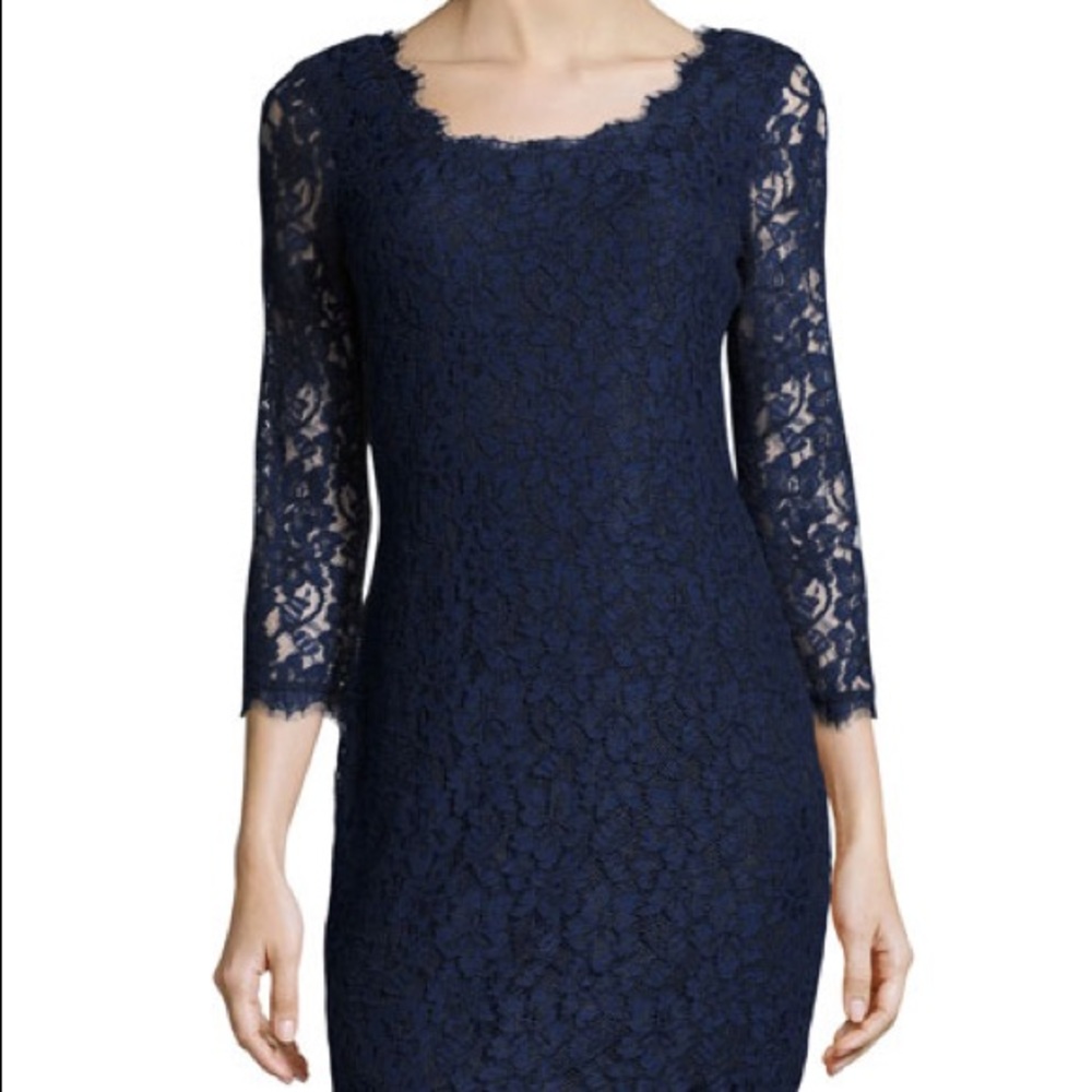 Zarita Long-Sleeve Lace Dress, Navy